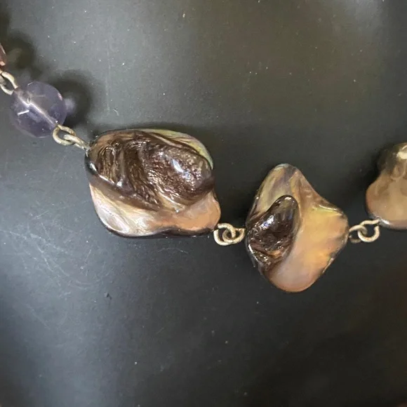 Vintage Lia Sophia abalone shell & baroque pearl necklace, NY floating bead - Picture 9 of 13